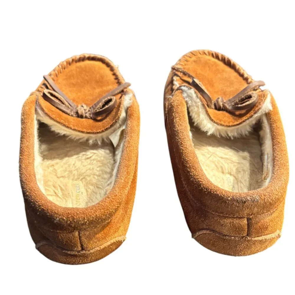J Crew Crewcuts kids lodge moccasin slippers suede faux-shearling chestnut K3‎